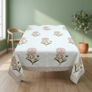 Handmade Eco-Friendly Washable Customized Floral Home Use White Pink <b>Green</b> Design Premium Classic Luxury Printed <b>Tablecloth</b> - Product Image 1
