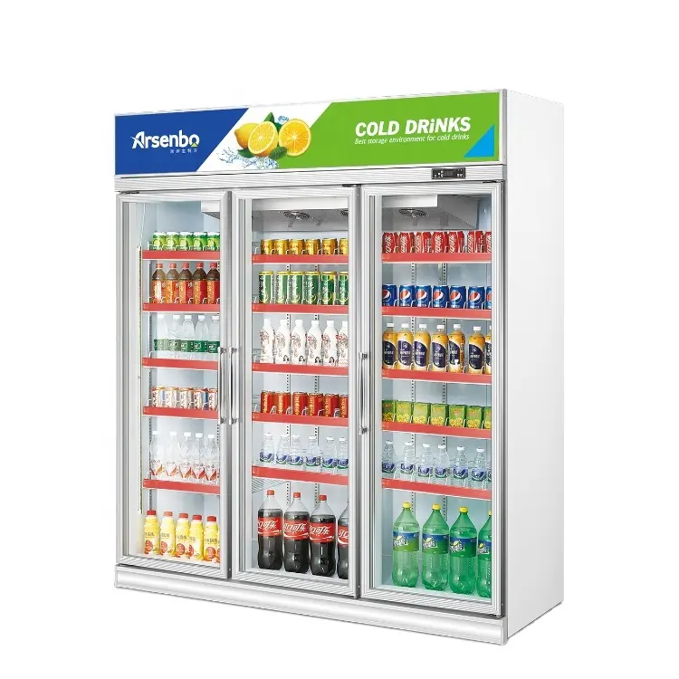 새로운 스타일 클래식 타입 음료 디스플레이 쇼케이스 음료 냉장고 트리플 유리 도어 상업용 냉장고