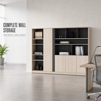 Grande armoire de rangement en bois pour bureau, bibliothèque murale avec portes, pour aménagement de bureaux commerciaux, écoles, projets d'aménagement et mobilier.