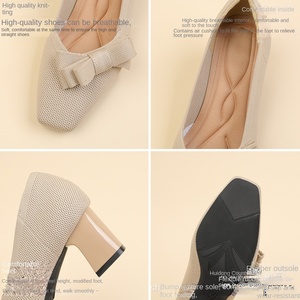 <span class=keywords><strong>Chaussures</strong></span> à enfiler d'été respirantes à bout carré et <span class=keywords><strong>talon</strong></span> épais pour femme, style princesse avec nœud, en maille - Product Image 2