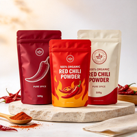 Sachets d'emballage écologiques pour poudre d'épices bio, personnalisés, imprimés, avec fermeture éclair, pour piment rouge et curcuma