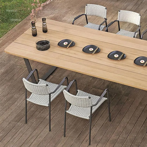 Ensemble de mobilier de jardin de luxe moderne en aluminium et corde tressée, comprenant chaise de salle à manger, pour balcon d'hôtel, cour de villa et repas en extérieur - Product Image 3