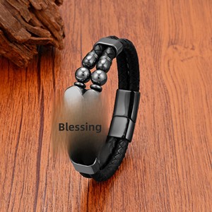 Bracelet élégant pour homme en cuir double couche avec perles œil de tigre, fait main, cordon véritable, fermoir en acier inoxydable - Product Image 3