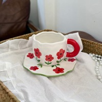 Tasses et assiettes à fleurs peintes à la main, irrégulières et créatives, Lelyi, exquises pour le thé de l'après-midi, en céramique