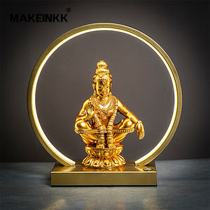 Lámpara de Estatua Religiosa India de Arte Moderno Feng Shui con Cruz 3D Pintada a Mano, Anillo LED de Búho, Adorno Artesanal de Resina Artística - Product Image 5