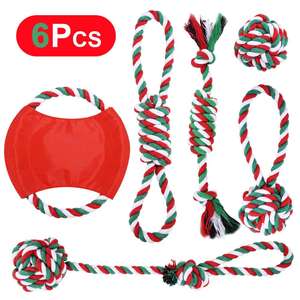 Mainan Natal Tali Anjing Stoking Natal Set Hadiah Natal Tali Simpul Chew Ahan Mainan untuk Anjing Sedang dan Besar Gigi Bersih - Product Image 1