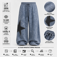Ensemble de pantalons streetwear délavés à l'acide avec patchs étoiles, coupe large et décontractée pour homme