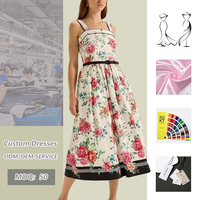 Robe Midi Vintage à Imprimé Floral Rose pour Femme, Bretelles Larges, Ceinture à la Taille, Ourlet Bordé Noir, Robe Décontractée pour les Vacances, Vente en Gros
