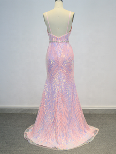 Abito da ballo per feste con scollo a V con corpetto trasparente aderente con spalline sottili con spacco sul lato anteriore alto per la coscia da <span class=keywords><strong>sera</strong></span> formale - Product Image 3