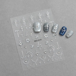 Hot Stamping Nail Stickers 3D Embossed Rhinestone Inlaid Silver Foil Self Adhesive Nail Art Decals DIY Salon Manicure - Product Image 4