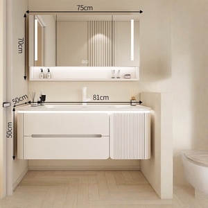 Modern simple painted bathroom cabinet integrated ceramic basin smart mirror hand washing bathroom cabinet - Product Image 2