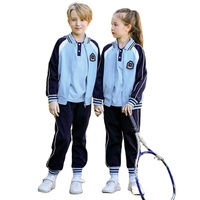 Vêtements de sport à fermeture éclair pour enfants, ensemble de survêtement vierge pour garçons et filles, veste de baseball et pantalon, vente en gros, design personnalisé, bleu clair