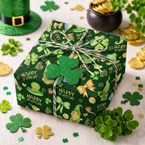 Original green-colored aluminum-coated gift <b>wrapping</b> <b>paper</b> for Saint Patrick - Product Image 3