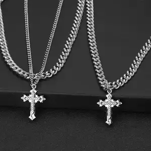 Stainless Steel Hip Hop Jewelry Necklace Kolye Classic Religious Silver Plated Egyptian Ankh Crucifix Cross Pendant Necklace