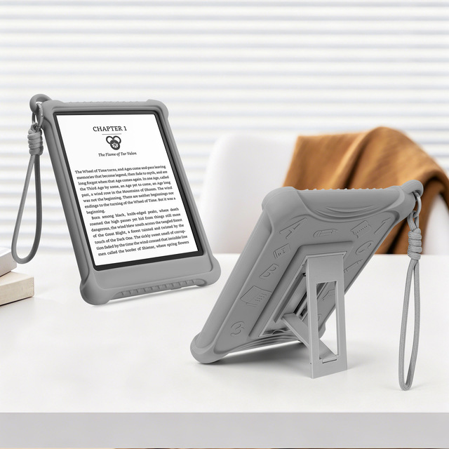 Shockproof Silicone E-Reader Case with Kickstand Wrist Lanyard Flexible Protective Cover for Kindle KPW 5 6