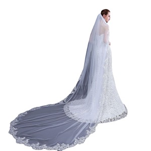 Velo da sposa lungo 3x3 metri bianco avorio con bordo in pizzo e pettine, accessori da sposa, velo nuziale - Product Image 5