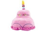 Vente chaude Fête D'anniversaire Personnalisé En Peluche Chien Jouet Joyeux Anniversaire Gâteau Grinçant Pet En Peluche Jouets