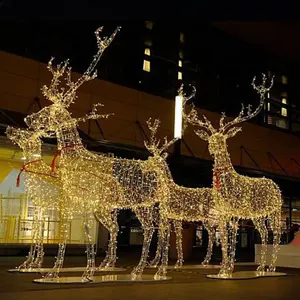 กลางแจ้ง 3D LED Lighted Christmas ELK คริสต์มาสตกแต่ง Santa เลื่อนกับกวางสำหรับ Commercial เกรดฤดูหนาวแสดง
