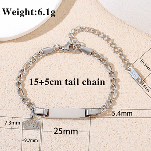 <span class=keywords><strong>Bracelet</strong></span> vierge en acier inoxydable, chaîne cubaine, motif couronne, pour identification d'enfants, anti-laser, gravure <span class=keywords><strong>de</strong></span> <span class=keywords><strong>numéro</strong></span> <span class=keywords><strong>de</strong></span> <span class=keywords><strong>téléphone</strong></span>, motif amour et eau - Product Image 2
