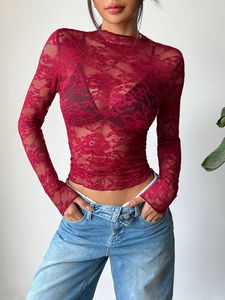 Nuova Canotta Sexy Aderente in Pizzo Trasparente a Maniche Lunghe per <span class=keywords><strong>Donna</strong></span> 2025 - Product Image 6