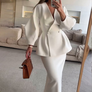 Ensemble jupe et haut pour femme, couleur unie, boutons, manches bouffantes, style décontracté, élégant, pour le travail, tailles XS S M L XL XXL - Product Image 4