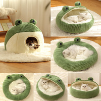 Plüsch-Ganzjahres-Haustierbett für drinnen – Kleine Frosch-Serie, halbgeschlossenes Design, atmungsaktives, warmes Schlafnest für Haustiere, grenzüberschreitend