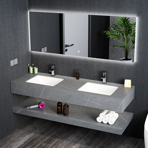 Nuevo <span class=keywords><strong>Diseño</strong></span> de Mueble de Baño Flotante de Piedra Sinterizada con Espejo Inteligente y Lavabo, <span class=keywords><strong>Diseño</strong></span> Moderno para Hotel - Product Image 3