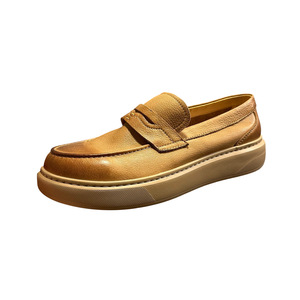 Qinhong Retro Soft Cowhide Loafers Light Brown Mid Heel <b>Slip</b> <b>On</b> Casual Leather Shoes For Men Summer 2026 - Product Image 1