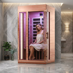 Sauna infrarouge électrique moderne pour 1 personne, en bois de pruche, écologique, avec 5 chauffages, idéal pour appartement – En stock aux États-Unis, produit phare - Product Image 1