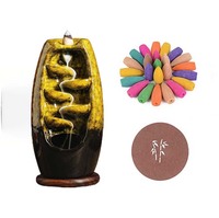 Porte-encens en céramique, 10 cônes inclus, brûleur en cascade pour encens, cônes fendus, deux tailles différentes, idéal pour cadeau