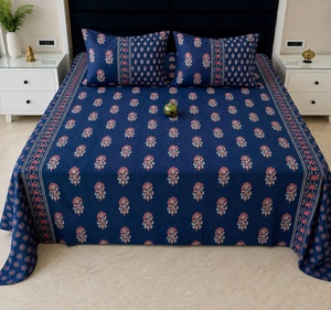 Blue Bedding Bedsheets <b>King</b> <b>Size</b> Cotton Bed <b>Sheet</b> Set Soft Floral Bedding 102 x 102 Flat <b>Sheet</b> with 2 Pillow Covers - Product Image 1
