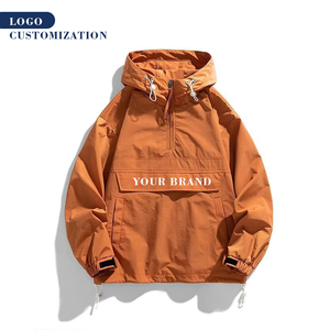 Jaket hoodie pria, jaket pria anti air ritsleting luar setengah, jaket Golf hoodie saku besar warna murni - Product Image 2