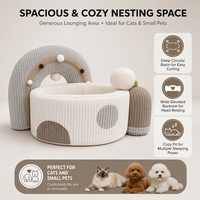 Lit pour chat en velours côtelé, lit pour petit chien, nid profond en forme d'arche arc-en-ciel avec boule en peluche, lavable en machine, base antidérapante, OEM ODM