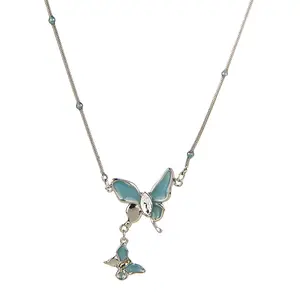 Blauer Schmetterling Mondstein Blaue Schmetterling Damen-Halsband süßes cooles Gewürz fortgeschrittene Clavicle-Kette Persönlichkeit-Halsband-Halsband