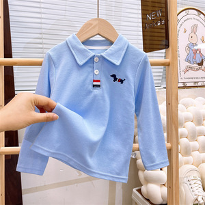 Chemises <span class=keywords><strong>polo</strong></span> en coton imprimées à manches longues pour garçons et filles, motifs animaux de dessins animés, couleur unie, design tendance automne, vente en gros - Product Image 4