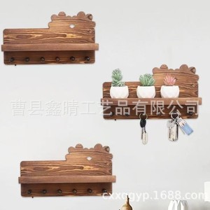 Solid Wood Wall Mounted Storage <b>Rack</b> Single Layer With Hooks For Living Room Decorative Use - Product Image 3