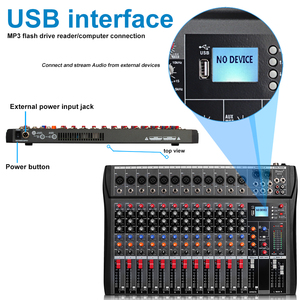 Table de Mixage Audio Professionnelle Biner DX12 <span class=keywords><strong>USB</strong></span> Entrée MP3 Alimentation Fantôme 48V Console DJ Studio 12 Canaux - Product Image 2