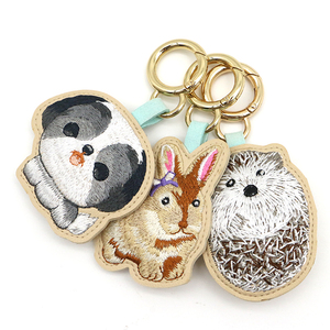 Biểu Tượng Tùy Chỉnh Đồ Họa Thỏ Nhỏ Động Vật PU Da <span class=keywords><strong>Keychain</strong></span> Với Vòng Mùa Xuân - Product Image 2