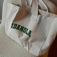 Grand sac fourre-tout en toile avec impression personnalisée du logo de la marque, sac de shopping en coton épais, sac de voyage et de plage écologique avec long ruban et fermeture éclair à lettres