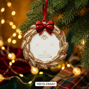 Tranl Metal Christmas Ornament Wreath 2.5x2.5 In Gold <b>Red</b> <b>Bow</b> Traditional Indoor Decor - Product Image 3