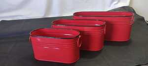 Maceta Redonda de Metal con Recubrimiento en Polvo Rojo para Plantas, Cubo para Decoración de Interiores y Exteriores, Hogar y Jardín - Product Image 3
