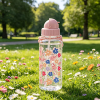 Bouteille d'eau Tritan sans BPA anti-fuite pour enfants 350ml/500ml/630ml avec paille rabattable et motif dessin animé pour l'école et l'extérieur