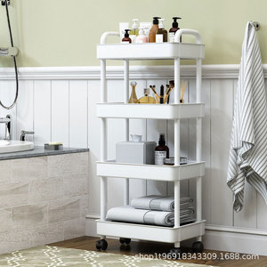 Carrito de almacenamiento móvil de plástico con ruedas Cedar Space, estantería de cocina de cuatro niveles, carrito de almacenamiento de varios niveles. - Product Image 4