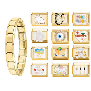 Gold Interlocking Charm Bracelet With 12 Creative Charms Fashion Jewelry Stainless Steel Plated DIY Accessory For Women - Product Image 1