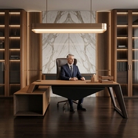 Bureau de direction moderne et minimaliste en cuir de luxe haut de gamme avec plateau en bois et structure métallique, vente en gros directe usine