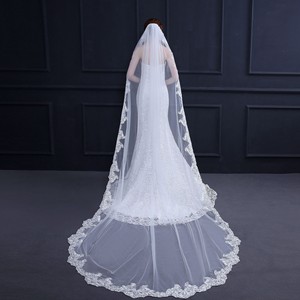 Velo da sposa lungo 3x3 metri bianco avorio con bordo in pizzo e pettine, accessori da sposa, velo nuziale - Product Image 4