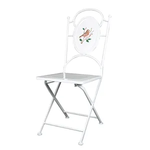 New Design White Folding Bird Pattern Outdoor Yard Garden Furniture Metal Garden Chair