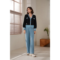 Haute qualité col en V à manches longues costume 70% Woolpant 2 pièces ensemble femmes pull tricot deux pièces ensemble