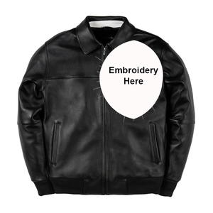 Men's PU Leather Bomber Jacket Moto Biker Style Zipper Front Turn Down Collar Embroidery Decoration Autumn Wear - Product Image 3