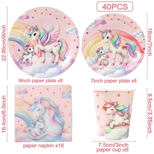 Precio de fábrica 40 piezas desechables unicornio fiesta plato de papel <span class=keywords><strong>Kit</strong></span> fiesta vajilla conjunto para niños fiesta de cumpleaños proveedores - Product Image 5